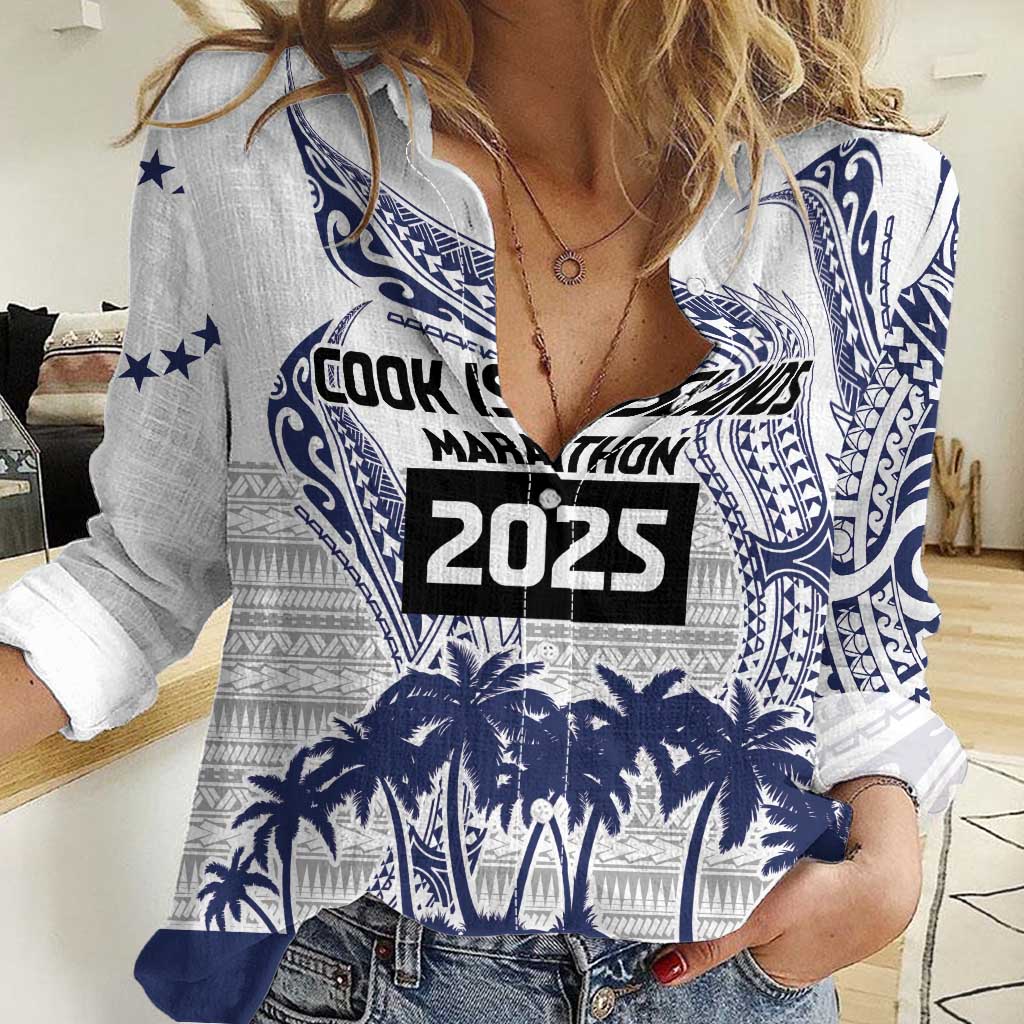 Cook Islands Marathon 2025-Pursuit in Paradise Women Casual Shirt Blue Color