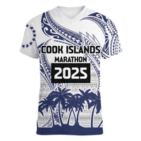 Cook Islands Marathon 2025-Pursuit in Paradise Women V-Neck T-Shirt Blue Color