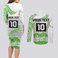 Cook Islands Marathon 2025-Pursuit in Paradise Couples Matching Long Sleeve Bodycon Dress and Long Sleeve Button Shirt Green Color