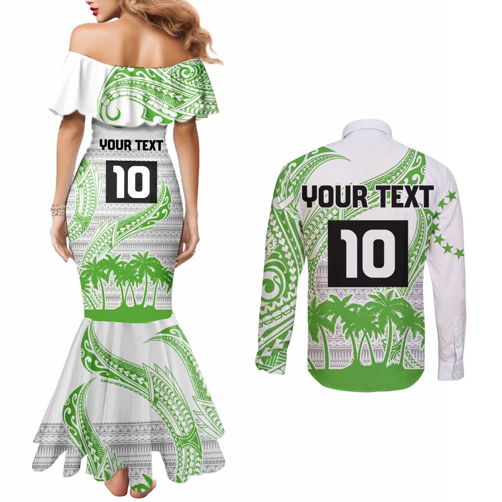 Cook Islands Marathon 2025-Pursuit in Paradise Couples Matching Mermaid Dress and Long Sleeve Button Shirt Green Color