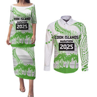 Cook Islands Marathon 2025-Pursuit in Paradise Couples Matching Puletasi and Long Sleeve Button Shirt Green Color