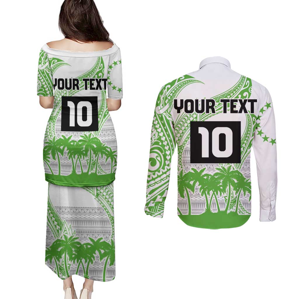 Cook Islands Marathon 2025-Pursuit in Paradise Couples Matching Puletasi and Long Sleeve Button Shirt Green Color