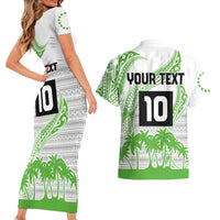 Cook Islands Marathon 2025-Pursuit in Paradise Couples Matching Short Sleeve Bodycon Dress and Hawaiian Shirt Green Color