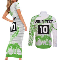 Cook Islands Marathon 2025-Pursuit in Paradise Couples Matching Short Sleeve Bodycon Dress and Long Sleeve Button Shirt Green Color