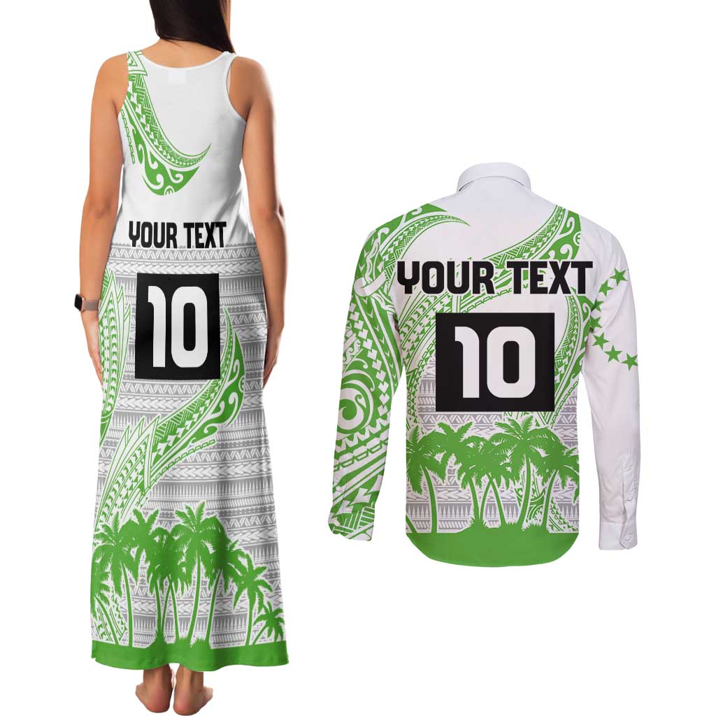 Cook Islands Marathon 2025-Pursuit in Paradise Couples Matching Tank Maxi Dress and Long Sleeve Button Shirt Green Color