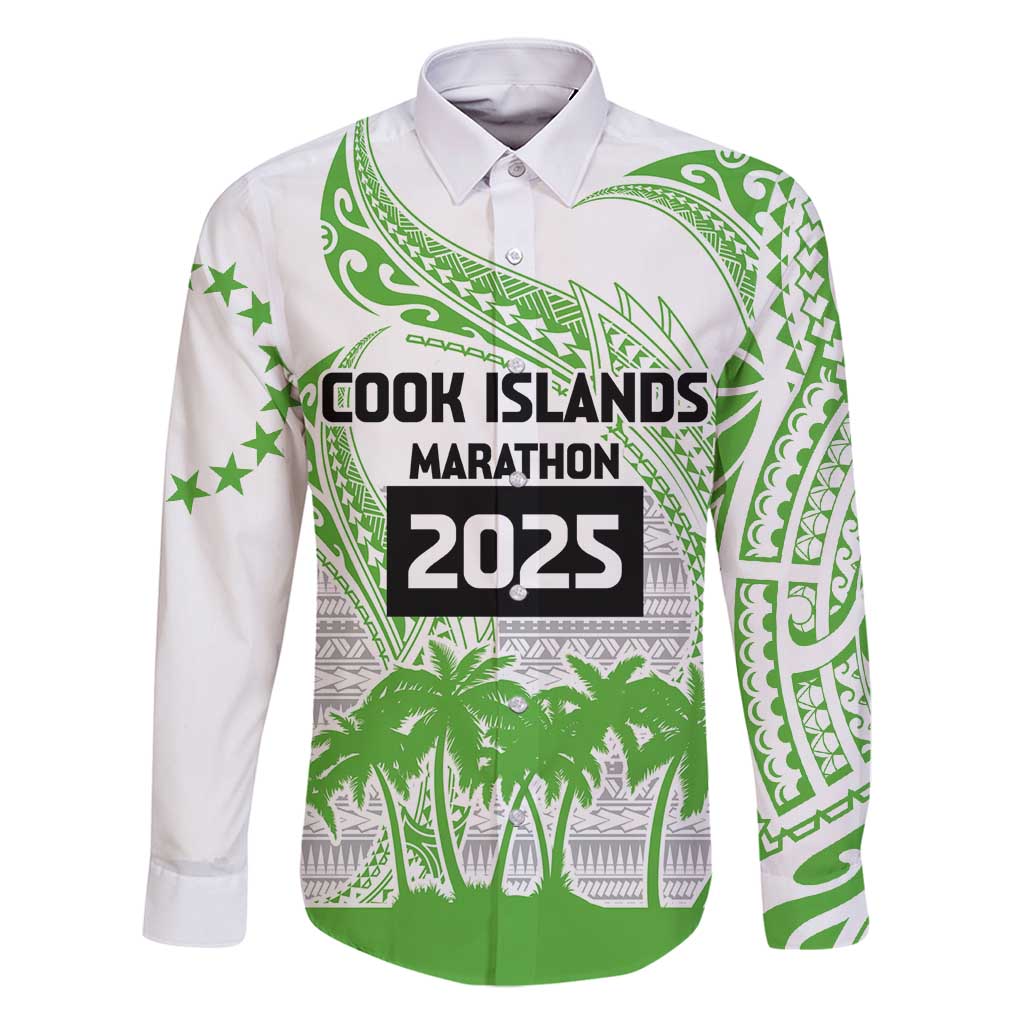 Cook Islands Marathon 2025-Pursuit in Paradise Family Matching Long Sleeve Bodycon Dress and Hawaiian Shirt Green Color