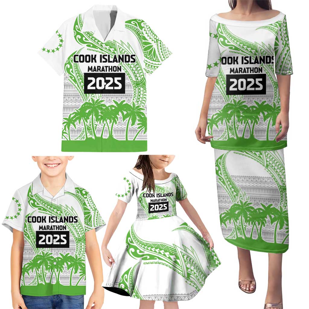 Cook Islands Marathon 2025-Pursuit in Paradise Family Matching Puletasi and Hawaiian Shirt Green Color