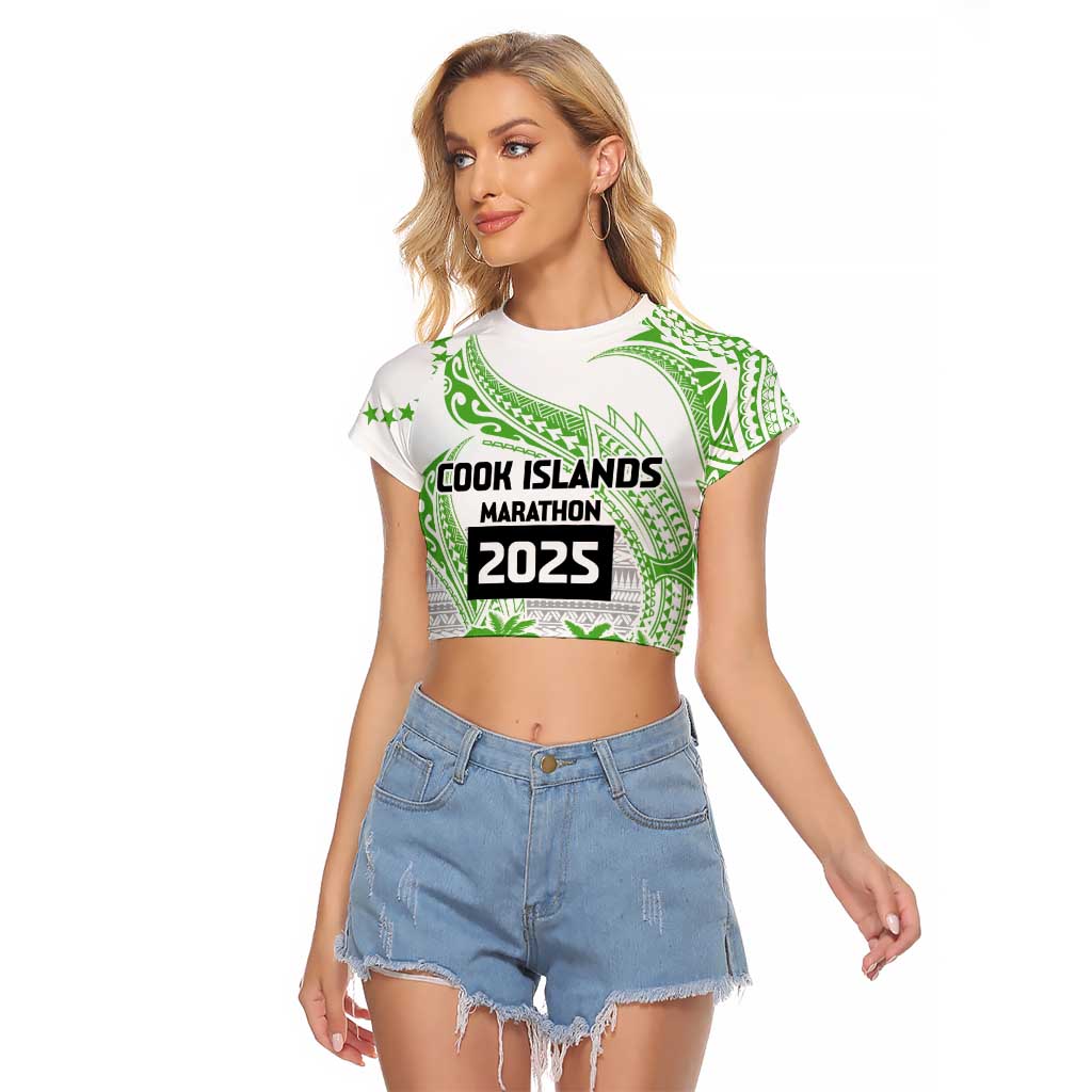 Cook Islands Marathon 2025-Pursuit in Paradise Raglan Cropped T Shirt Green Color