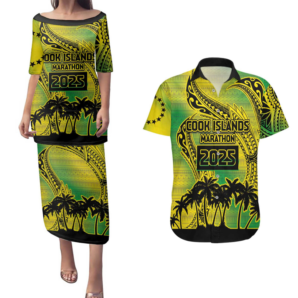 Cook Islands Marathon 2025-Pursuit in Paradise Couples Matching Puletasi and Hawaiian Shirt Special Edition