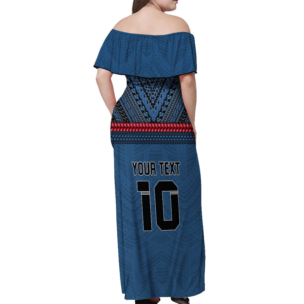 Custom Toa Samoa Rugby Off Shoulder Maxi Dress Samoan Warrior Ula Fala Tribal Pattern LT03