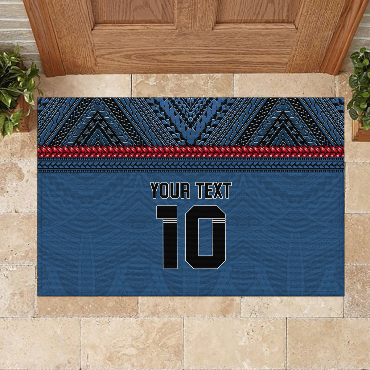 Custom Toa Samoa Rugby Rubber Doormat Samoan Warrior Ula Fala Tribal Pattern