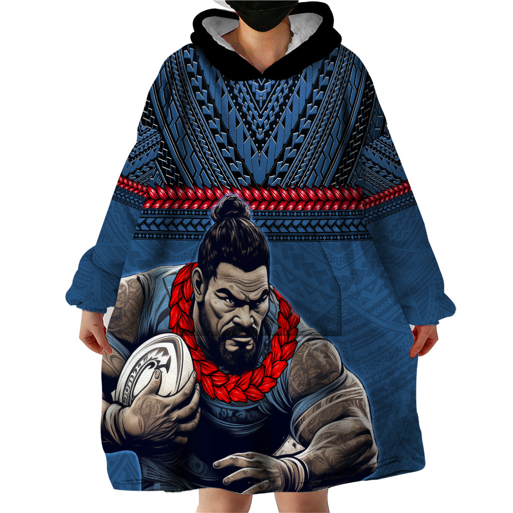 Custom Toa Samoa Rugby Wearable Blanket Hoodie Samoan Warrior Ula Fala Tribal Pattern LT03