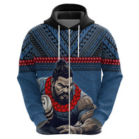 Custom Toa Samoa Rugby Zip Hoodie Samoan Warrior Ula Fala Tribal Pattern LT03