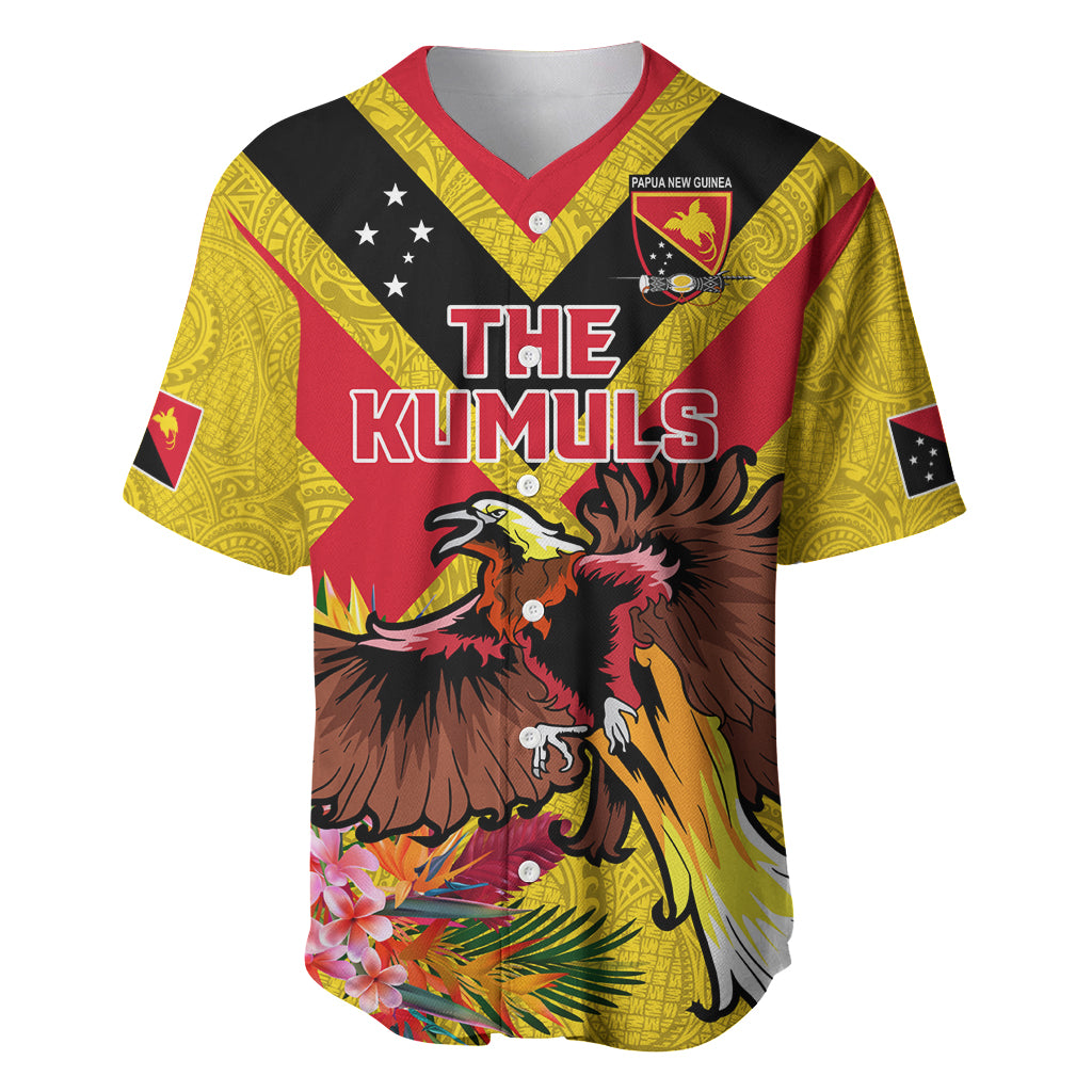 Custom Papua New Guinea Rugby Baseball Jersey Bird of Paradise and Hibiscus Polynesian Pattern Yellow Color LT03