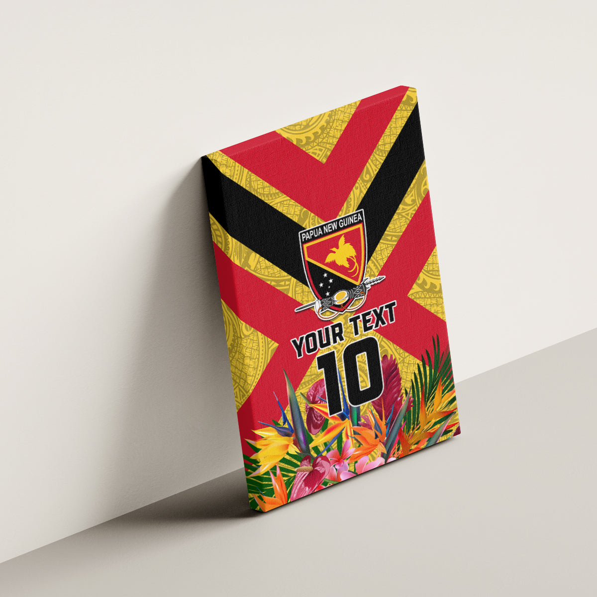 Custom Papua New Guinea Rugby Canvas Wall Art Bird of Paradise and Hibiscus Polynesian Pattern Yellow Color