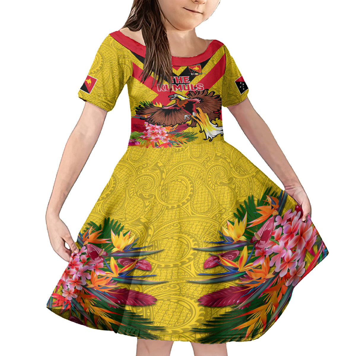 Custom Papua New Guinea Rugby Family Matching Tank Maxi Dress and Hawaiian Shirt Bird of Paradise and Hibiscus Polynesian Pattern Yellow Color LT03 Daughter's Dress Yellow - Polynesian Pride