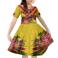 Custom Papua New Guinea Rugby Family Matching Tank Maxi Dress and Hawaiian Shirt Bird of Paradise and Hibiscus Polynesian Pattern Yellow Color LT03 Daughter's Dress Yellow - Polynesian Pride