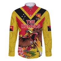 Custom Papua New Guinea Rugby Family Matching Tank Maxi Dress and Hawaiian Shirt Bird of Paradise and Hibiscus Polynesian Pattern Yellow Color LT03 Dad's Shirt - Long Sleeve Yellow - Polynesian Pride