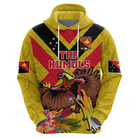 Custom Papua New Guinea Rugby Hoodie Bird of Paradise and Hibiscus Polynesian Pattern Yellow Color LT03 - Polynesian Pride