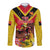 Custom Papua New Guinea Rugby Long Sleeve Button Shirt Bird of Paradise and Hibiscus Polynesian Pattern Yellow Color LT03