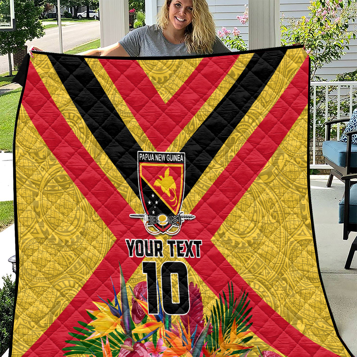 Custom Papua New Guinea Rugby Quilt Bird of Paradise and Hibiscus Polynesian Pattern Yellow Color LT03 Yellow - Polynesian Pride