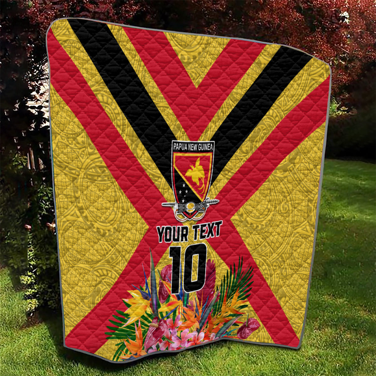 Custom Papua New Guinea Rugby Quilt Bird of Paradise and Hibiscus Polynesian Pattern Yellow Color