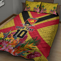 Custom Papua New Guinea Rugby Quilt Bed Set Bird of Paradise and Hibiscus Polynesian Pattern Yellow Color