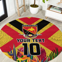 Custom Papua New Guinea Rugby Round Carpet Bird of Paradise and Hibiscus Polynesian Pattern Yellow Color LT03 Yellow - Polynesian Pride