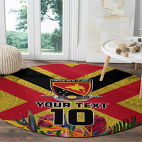 Custom Papua New Guinea Rugby Round Carpet Bird of Paradise and Hibiscus Polynesian Pattern Yellow Color LT03 - Polynesian Pride