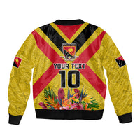 Custom Papua New Guinea Rugby Sleeve Zip Bomber Jacket Bird of Paradise and Hibiscus Polynesian Pattern Yellow Color LT03