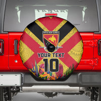 Custom Papua New Guinea Rugby Spare Tire Cover Bird of Paradise and Hibiscus Polynesian Pattern Yellow Color
