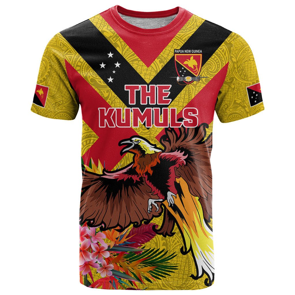 Custom Papua New Guinea Rugby T Shirt Bird of Paradise and Hibiscus Polynesian Pattern Yellow Color LT03 Yellow - Polynesian Pride