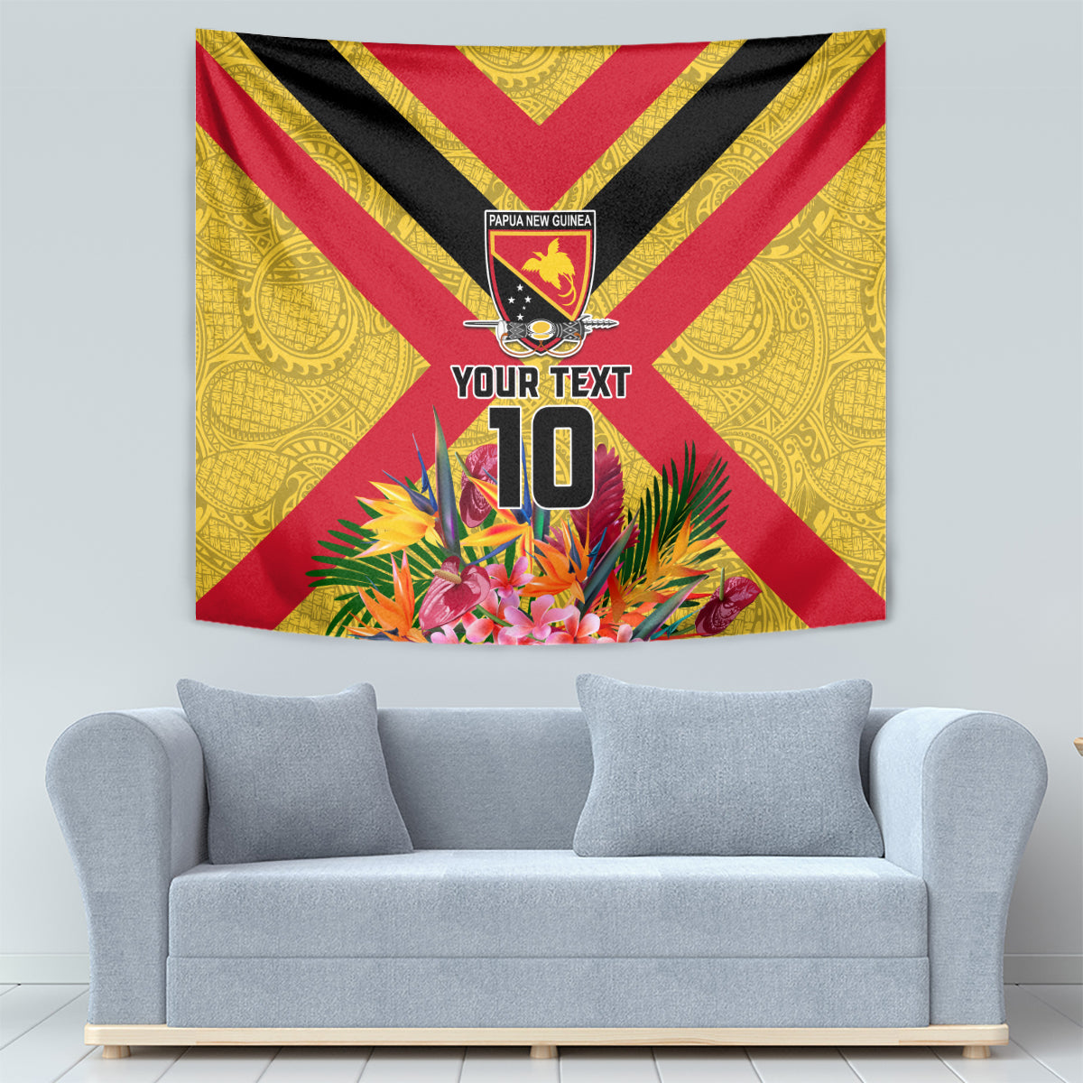 Custom Papua New Guinea Rugby Tapestry Bird of Paradise and Hibiscus Polynesian Pattern Yellow Color