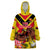 Custom Papua New Guinea Rugby Wearable Blanket Hoodie Bird of Paradise and Hibiscus Polynesian Pattern Yellow Color LT03