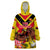 Custom Papua New Guinea Rugby Wearable Blanket Hoodie Bird of Paradise and Hibiscus Polynesian Pattern Yellow Color LT03