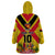 Custom Papua New Guinea Rugby Wearable Blanket Hoodie Bird of Paradise and Hibiscus Polynesian Pattern Yellow Color LT03