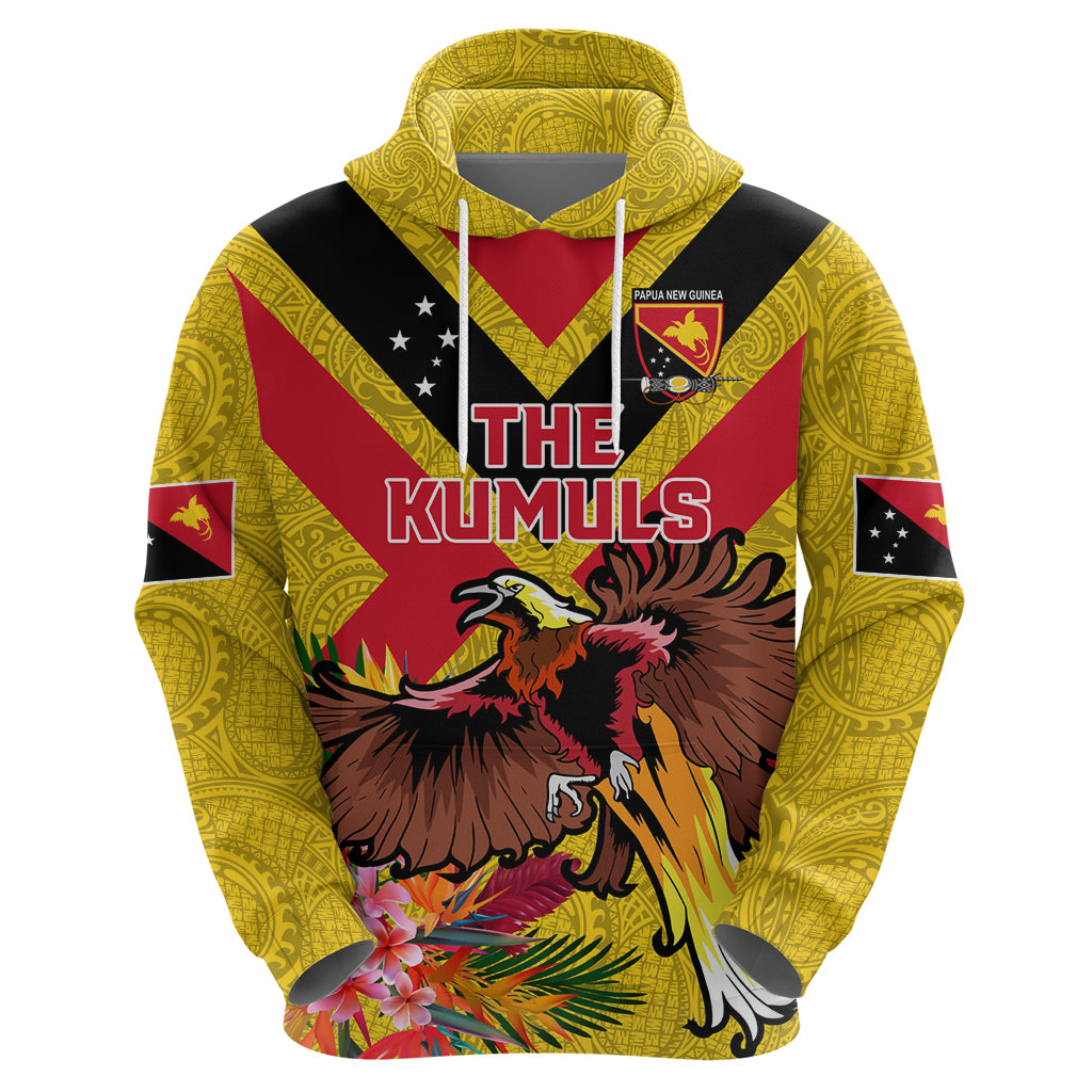 Custom Papua New Guinea Rugby Zip Hoodie Bird of Paradise and Hibiscus Polynesian Pattern Yellow Color LT03