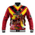 Custom Papua New Guinea Rugby Baseball Jacket Bird of Paradise and Hibiscus Polynesian Pattern Red Color LT03