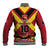 Custom Papua New Guinea Rugby Baseball Jacket Bird of Paradise and Hibiscus Polynesian Pattern Red Color LT03