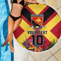 Custom Papua New Guinea Rugby Beach Blanket Bird of Paradise and Hibiscus Polynesian Pattern Red Color