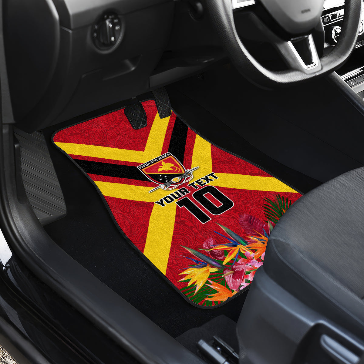 Custom Papua New Guinea Rugby Car Mats Bird of Paradise and Hibiscus Polynesian Pattern Red Color