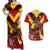 Custom Papua New Guinea Rugby Couples Matching Off Shoulder Maxi Dress and Hawaiian Shirt Bird of Paradise and Hibiscus Polynesian Pattern Red Color LT03
