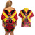 Custom Papua New Guinea Rugby Couples Matching Off Shoulder Short Dress and Hawaiian Shirt Bird of Paradise and Hibiscus Polynesian Pattern Red Color LT03