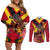 Custom Papua New Guinea Rugby Couples Matching Off Shoulder Short Dress and Long Sleeve Button Shirt Bird of Paradise and Hibiscus Polynesian Pattern Red Color LT03