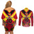 Custom Papua New Guinea Rugby Couples Matching Off Shoulder Short Dress and Long Sleeve Button Shirt Bird of Paradise and Hibiscus Polynesian Pattern Red Color LT03