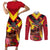Custom Papua New Guinea Rugby Couples Matching Short Sleeve Bodycon Dress and Long Sleeve Button Shirt Bird of Paradise and Hibiscus Polynesian Pattern Red Color LT03