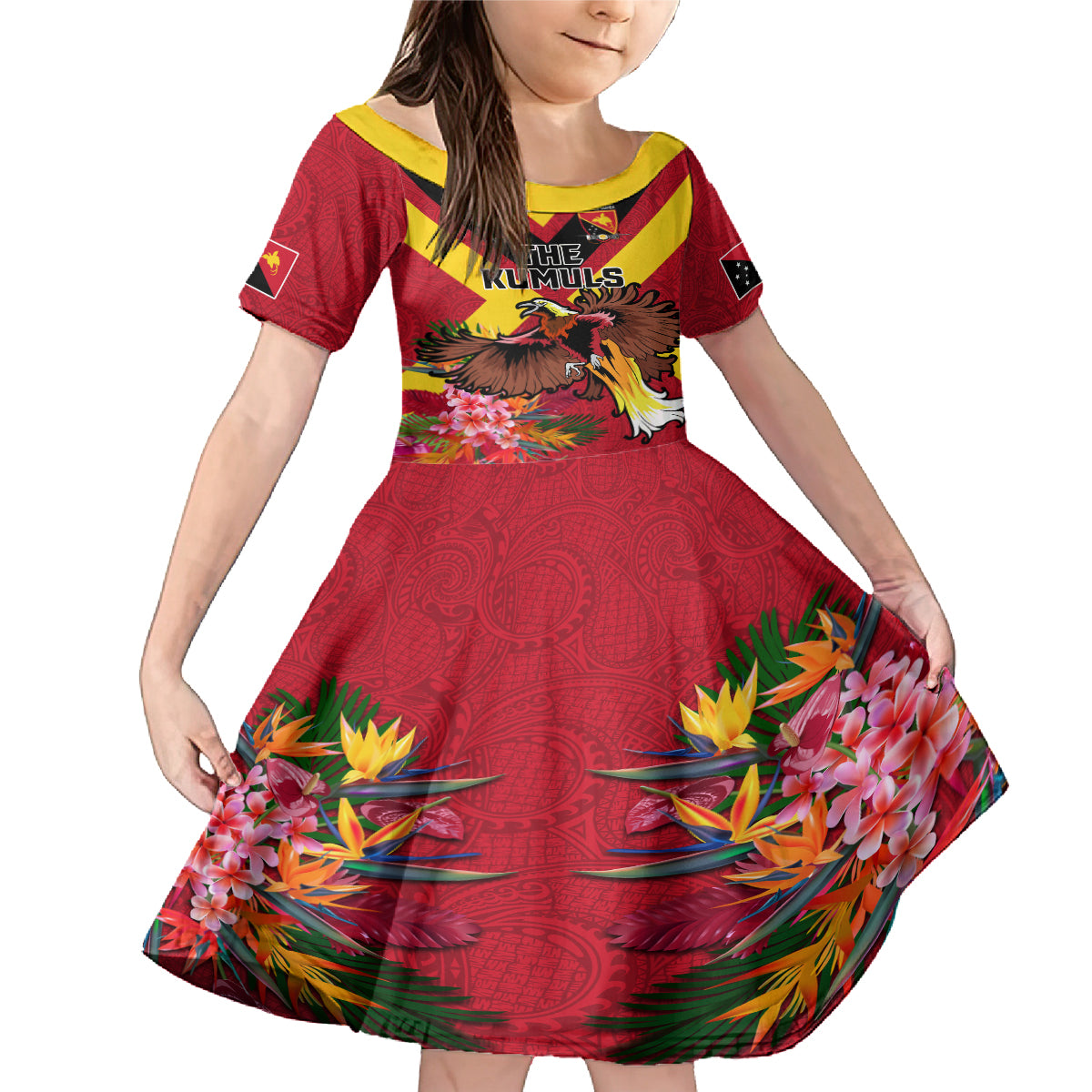 Custom Papua New Guinea Rugby Family Matching Mermaid Dress and Hawaiian Shirt Bird of Paradise and Hibiscus Polynesian Pattern Red Color LT03
