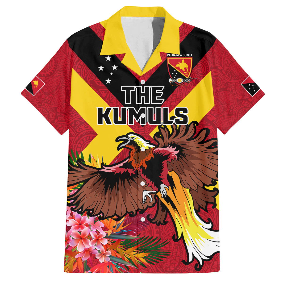Custom Papua New Guinea Rugby Family Matching Off The Shoulder Long Sleeve Dress and Hawaiian Shirt Bird of Paradise and Hibiscus Polynesian Pattern Red Color LT03