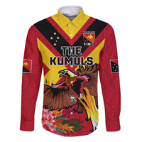 Custom Papua New Guinea Rugby Family Matching Summer Maxi Dress and Hawaiian Shirt Bird of Paradise and Hibiscus Polynesian Pattern Red Color LT03 Dad's Shirt - Long Sleeve Red - Polynesian Pride