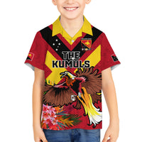 Custom Papua New Guinea Rugby Family Matching Tank Maxi Dress and Hawaiian Shirt Bird of Paradise and Hibiscus Polynesian Pattern Red Color LT03 Son's Shirt Red - Polynesian Pride